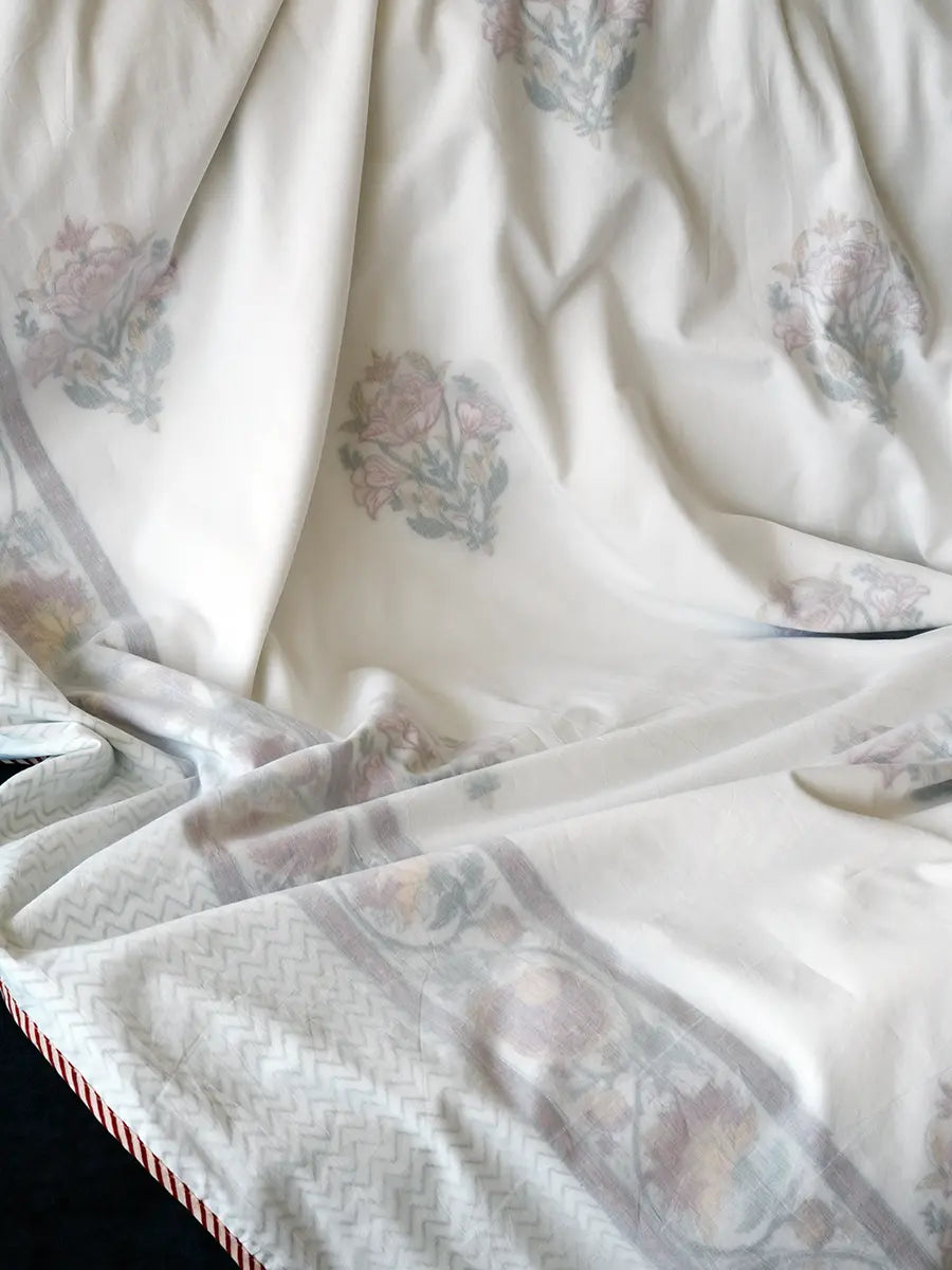 Ruby Bloom Organic Muslin Blanket — Hand Block Printed