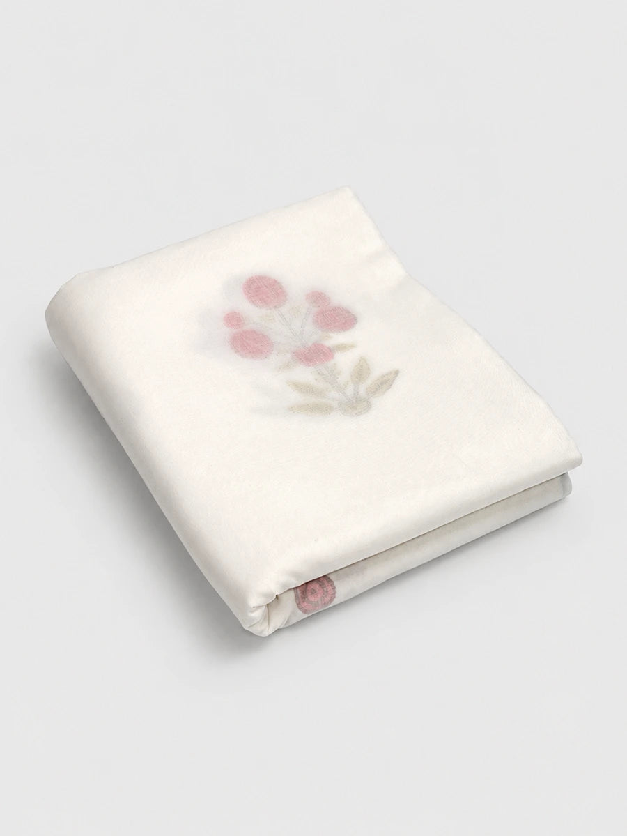 Whisper Bloom Organic Muslin Blanket — Hand Block Printed