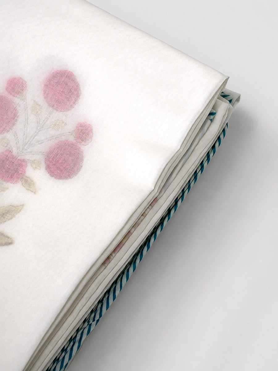 Whisper Bloom Organic Muslin Blanket — Hand Block Printed
