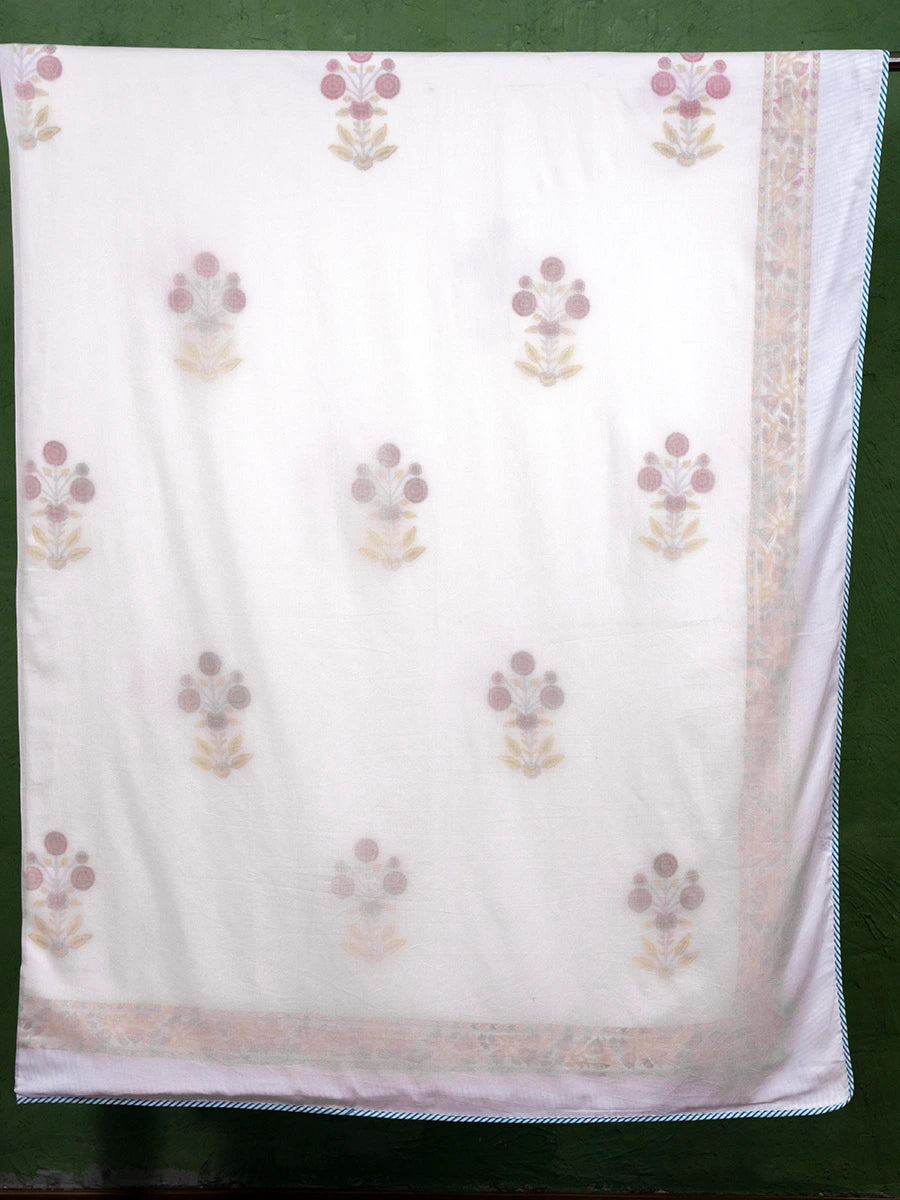 Whisper Bloom Organic Muslin Blanket — Hand Block Printed