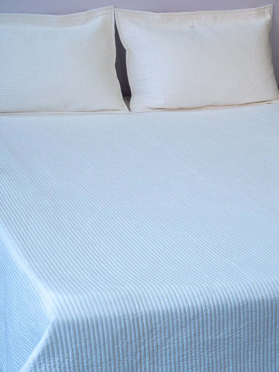 White Kantha Organic Cotton Bedspread
