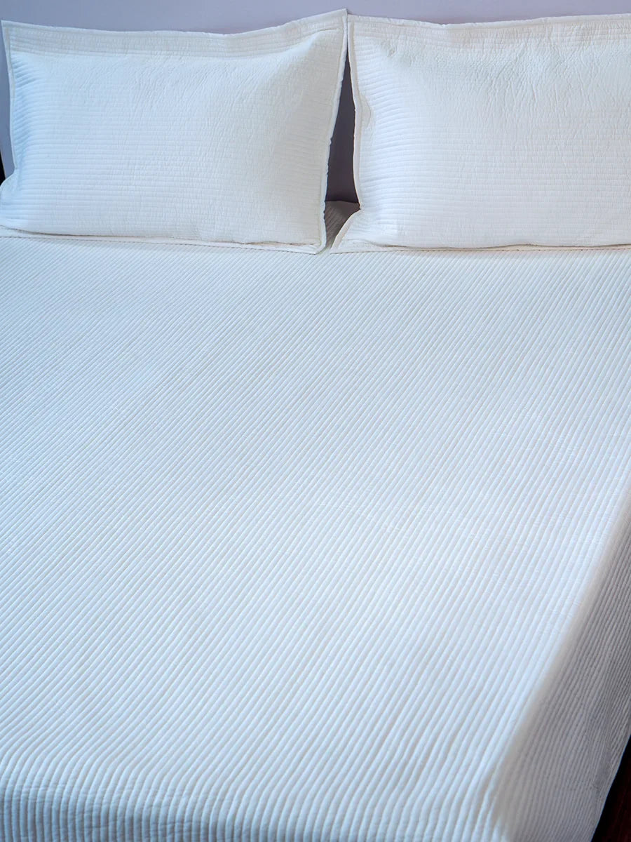 White Kantha Organic Cotton Bedspread