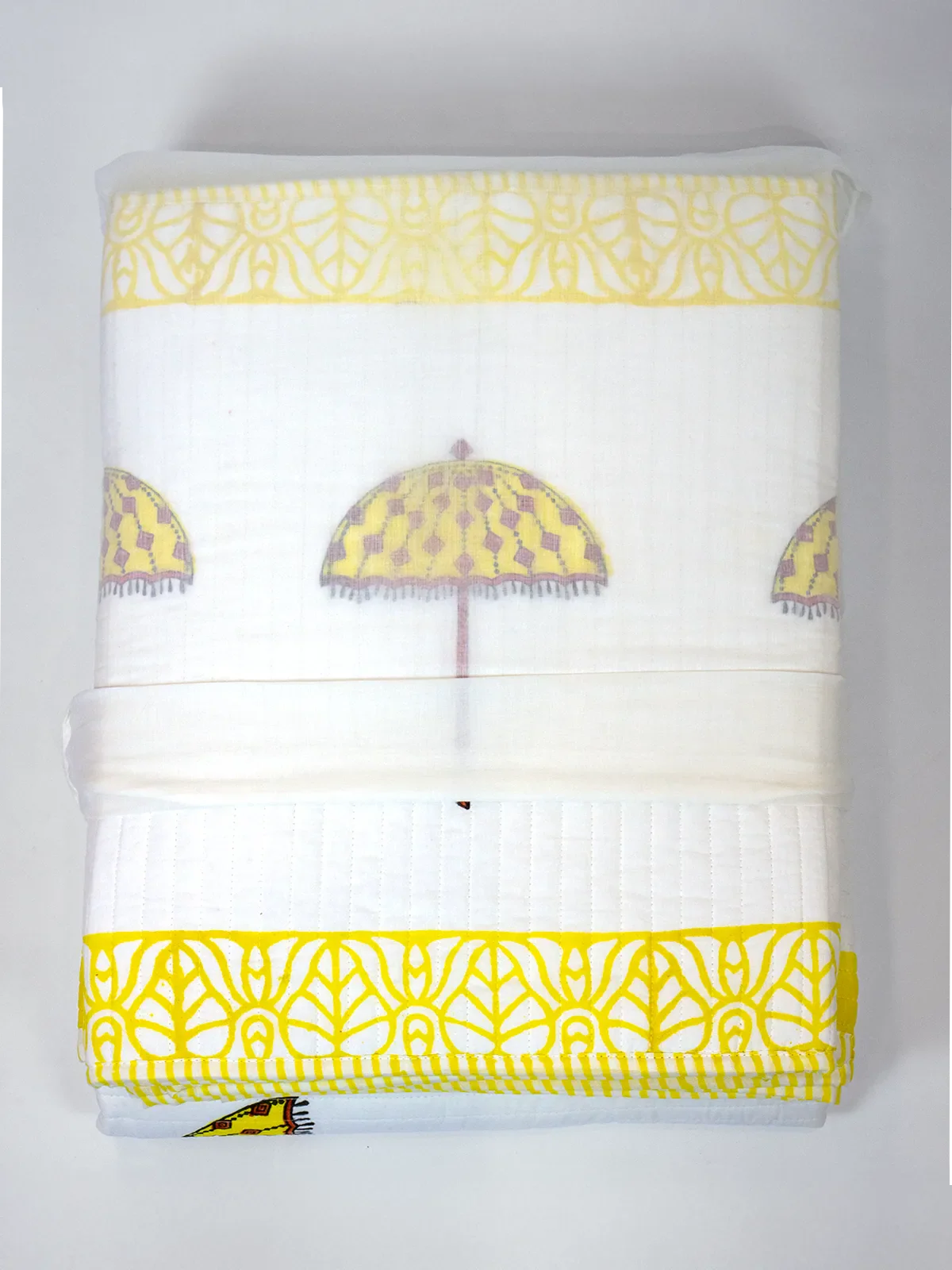 Yellow Umbrella Cotton Bedspread